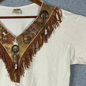 Vtg Cactus California Tan Embellished Fringe Stars Western XL Shoulder Pads